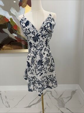 Japna White Dress with Navy Floral Embroidery